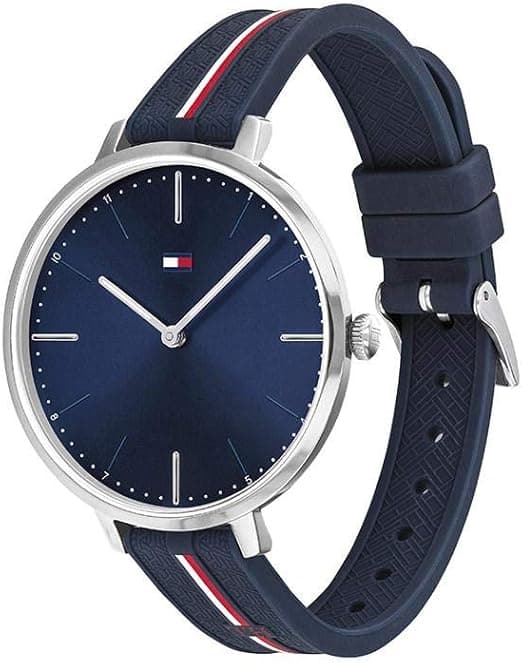 שעון קוורץ לנשים מפלדת אל-חלד עם רצועת סיליקון, כחול, 2