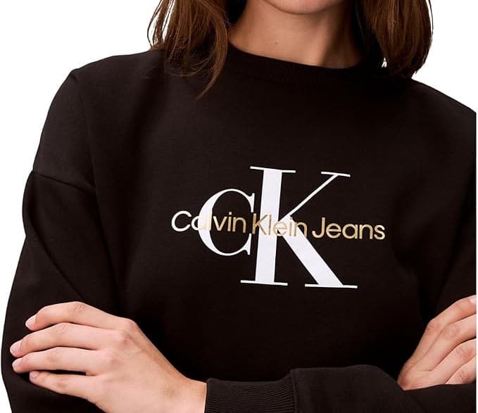 סווטשירט שחור עם צווארון עגול של Calvin Klein לנשים עם לוגו מונוגרמה