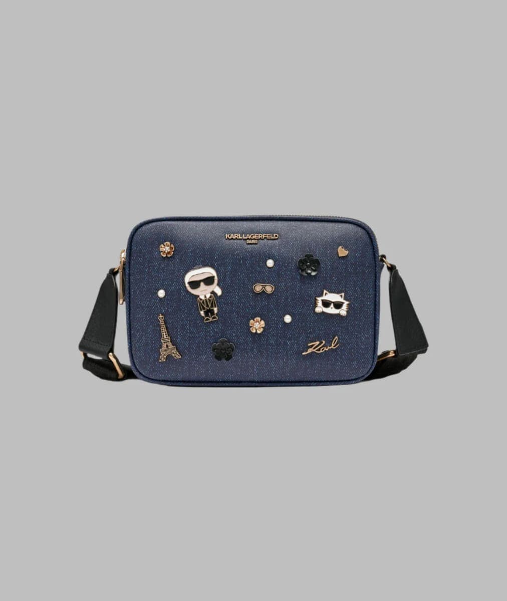 תיק צד בצבע כחול ג'ינס עם קישוטים של Karl Lagerfeld Paris